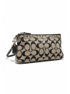 Coach Signature Canvas Wristlet One Size Black Beige